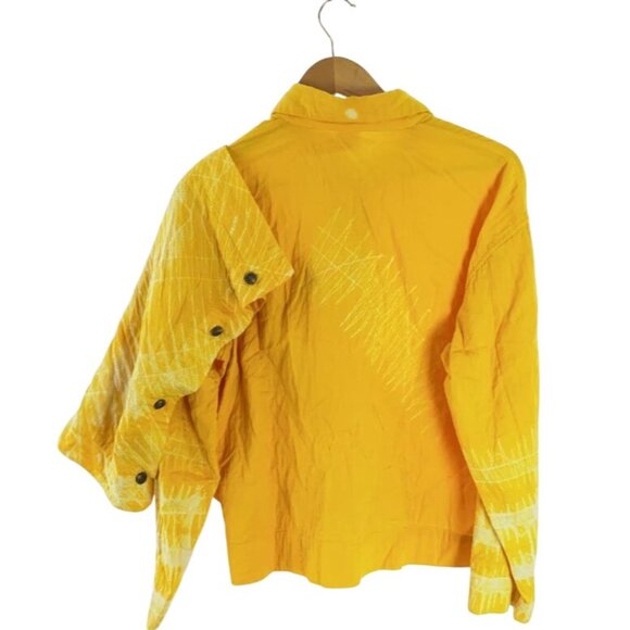 VTG ISSEY MIYAKE Scarf Tie-dye Long-sleeve shirt Small Cotton YLW/All-over patte - Picture 8 of 16